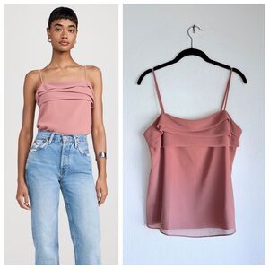 NWT Amanda Uprichard James Strappy Pleated Drape Cami Top in Sienna Dusty Pink M